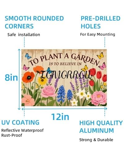 Carastora Vintage Garden Tin Sign – Inspirational Gardening Quote Wall Decor for Greenhouse, Yard, or Home, Rustic Metal Sign for Plant Lovers, 8x12 Inch - Thumbnail 6
