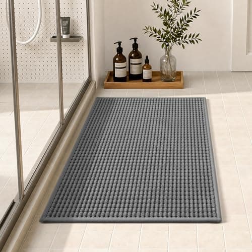 tchdio Bathroom Rugs, Absorbent Quick Dry Thin Bath Mat, Non Slip Washable Bath Rugs with Solid Rubber Backing, Low Profile Bath Mats for Bathroom, Grey, 20" x 32" - Image 1