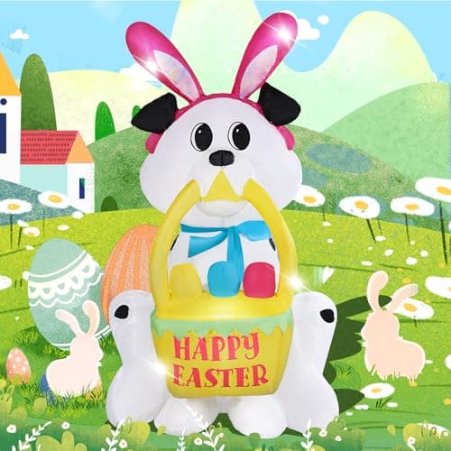 GIFTFIND Easter Inflatables Dog Outdoor Decoration, 3.6FT Funny Dog with Bunny Ear & Basket, Bright Inflatable Yard Decoration Built in LED Lights Blow Ups Great for Patio Garden Lawn Holiday Decor - Thumbnail 6