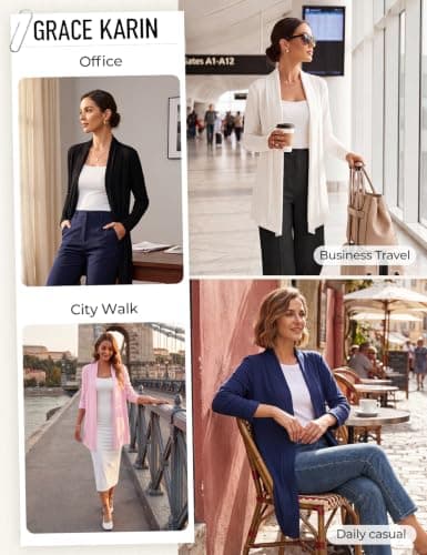 GRACE KARIN Women's Long Sleeve Open-Front Cardigan Sweater Cardigan for Women Lightweight Trendy Blazers（Light Pink,x-Large） - Thumbnail 6