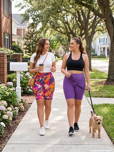 AusLook Plus Size Biker Shorts for Women 8" High Waisted Tummy Control Rosy Clouds 4X Yoga Workout Shorts Soft Stretch Gym Running Shorts - Thumbnail 2