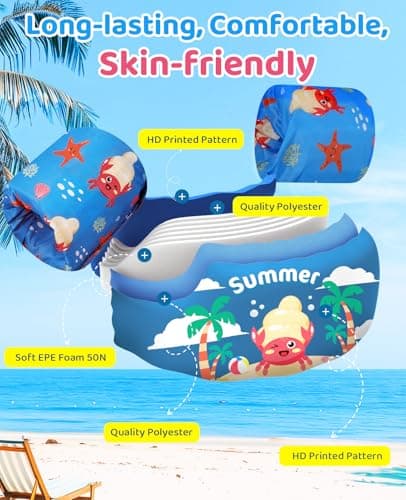 HeySplash Swim Vest for Kids, Toddler Pool Floaties Fit 22-55 Lbs, Children Swimming Vest with Adjustable Strap, Swim Jacket Water Wings Arm, Puddle Sea Beach Boat Jumper Age 2-5, Blue Hermit Crab - Thumbnail 5
