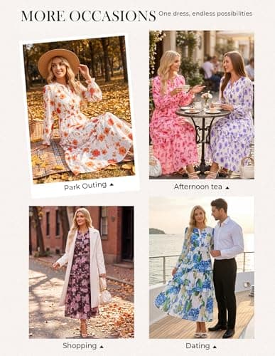 GRACE KARIN Women's Floral Long Sleeve Maxi Dress 2026 V Neck Fall Wedding Guest Outfits Boho Flowy Dresses with Pockets Orange Floral L - Thumbnail 5
