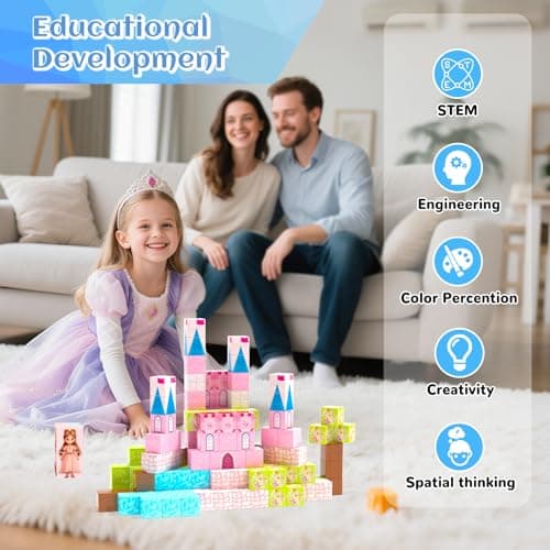 Hiwawind Updated Princess Magnetic Blocks for Girls, Princess Castle Magnetic Building Toys, STEM Montessori Sensory Toys for Toddlers 3-4 5-6 7-8, Creative Birthday Gifts for 3+ Year Old Girl - Thumbnail 6