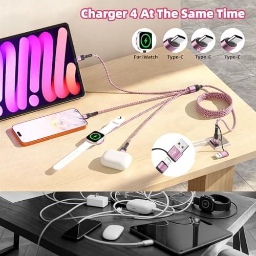 3 Type-C 4 in 2 Charging Cable for Phone iWatch Charger, Multi USB C Charging Cable, Travel Essentials USB C Splitter Multi Charging Cord for iWatch Ultra/SE/11-1, iPhone17 16 15, Android, More -2Pack - Thumbnail 4