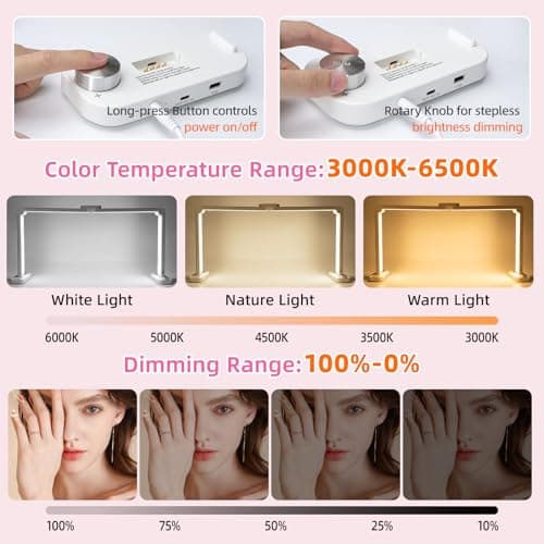 BZJ 34-Inch Nail Light for Desk Foldable Half Moon Nail Art Table Lamp with Stepless Dimming Brightness and Color Temperature for Manicurists Beauty Eyelash Extensions Tattoo Crafts - Thumbnail 6