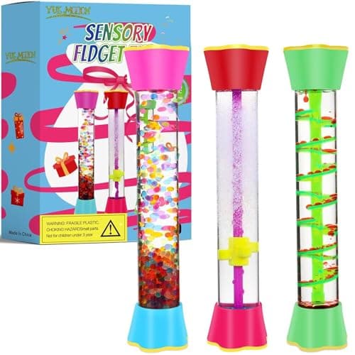 Cucue Sensory Fidget Tubes - Calming Toys for Kids- Sensory Tube with Glitter Bottle, Gravity Spinner, Bubble Drop Spiral - Fidget Toys for Classroom, Desk Decor, Stocking Stuffers ( 3 Pack )