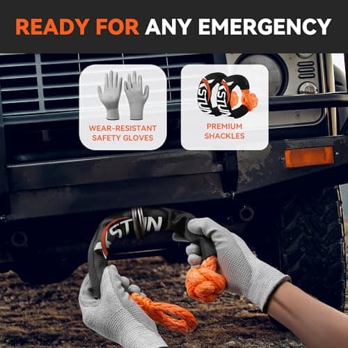 XSTUN 1" Kinetic Recovery Rope 48100lbs Breaking Strength, 30ft Snatch Rope with 35% Stretch, Offroad Tow Rope Kit with Level 5 Cut-Resistant Gloves, Compatible with Jeep, Truck (Orange) - Thumbnail 4
