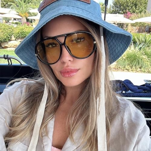SODQW 2 Pack Oversized Aviator Sunglasses for Women Men With Earring Trendy Large Big Double Bridge 2025 Shades - Thumbnail 2