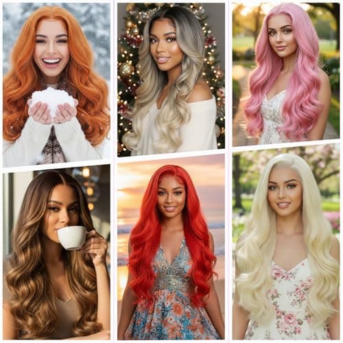 Barbique 26 Inch Red 13x6 Lace Front Wig Long Wavy Synthetic Wig HD Transparent Lace Glueless Pre Plucked Heat Resistant 180% Density for Party Clubbing - Thumbnail 6