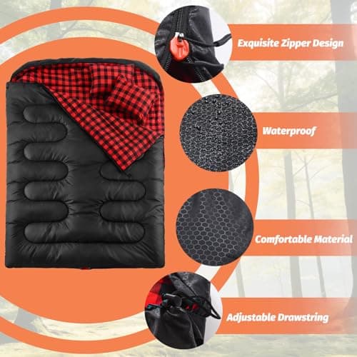Swtmerry Double Sleeping Bag for Adults with 2 Pillows, Big & Tall Queen Size XL Sleeping Bag for 2 Person, Waterproof & Lightweight Warm for 3 Seasons, Cold Weather,Camping, Hiking & Backpacking - Thumbnail 5