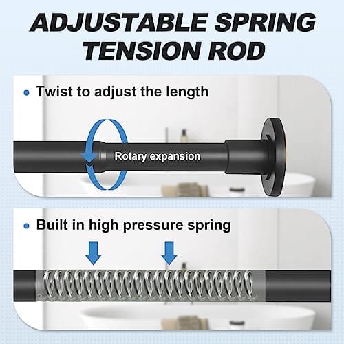 CorkLatta Black Shower Curtain Rod 31 to 80 Inch,1 Inch Diameter Adjustable Spring Tension Stainless Steel Telescoping Rod,Easy Install,No Rust - Thumbnail 2
