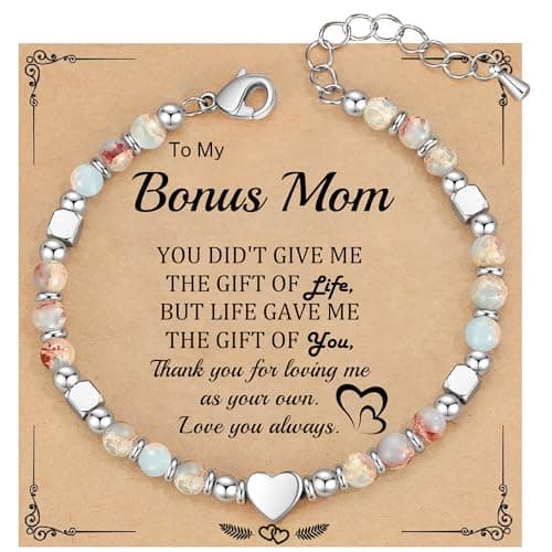 Btysun Bonus Mom Gifts, Mothers Day Bracelet Women's Stocking Stuffers Christmas Gift Bonus Mom Gifts Heart Charm Beaded Bracelets for Women - Image 1