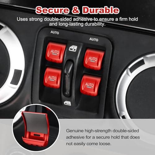 DIAMOOKY Upgraded Metal Window Switch Button Cover for Jeep Wrangler JK JKU 2018 2017 2016 2015 2014 2013 2012 2011 Interior Accessories, Aluminum Alloy, Red - 4pcs - Thumbnail 3