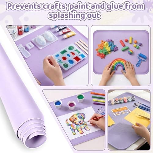 Extra Large Silicone Painting Mat for Crafts, 24”x 19” Waterproof Art Mat with Raised Sides, for Paint, Clay Playdough, & Jewelry-Making (Purple) - Thumbnail 3