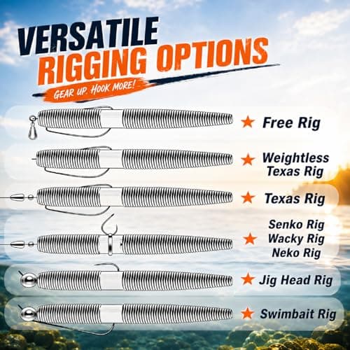 Soft Plastic Bass Fishing Lures 5" - Salt Infused Stick Bait, Fall Rate for Wacky/Texas/Carolina Rig, Saltwater Soft Plastic Swimbaits, Bass Lures Soft Plastic Freshwater - Thumbnail 2