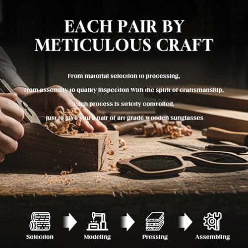 SUNGAIT Brown/Black Oak Wood Polarized Sunglasses Classic Retro Square Shades for Men Women Driving Gifts (Brown Oak Frame/Grey Lens) - Thumbnail 3