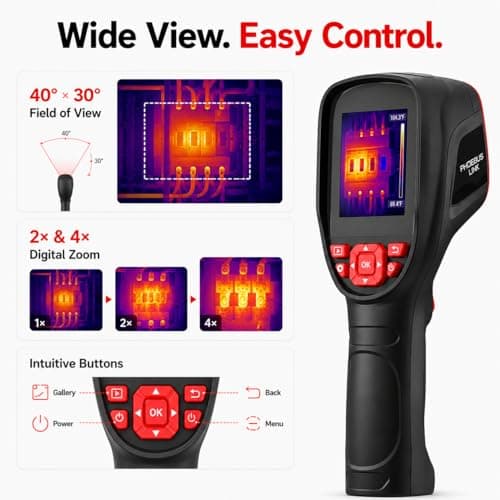 phonebus Link RCX100 Handheld Thermal Imaging Camera, 320x240 TISR Enhanced (160x120 IR), 2.8" 500-Nit Screen Infrared Imager, -4°F to 1022°F, 25Hz, Pro Tool for Home Inspection, HVAC, Electrical - Thumbnail 4