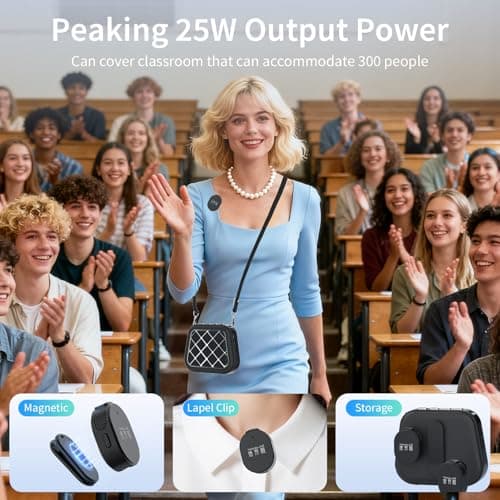 TANALAZ S1 25W Voice Amplifier with Wireless Magnetic Dual Lavalier Microphone, Portable Bluetooth Speaker and Microphone PA System with Shoulder Chain for Classroom Meeting Training Speech Guide - Thumbnail 2