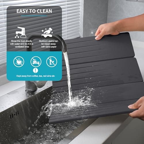 Extral Large Quick Dry Stone Drying Mat for Kitchen Counter,28x16 Inch Collapsible Eco-Friendly Absorbent Diatomaceous Earth Mat for Dishes Cups (Deep Gray-Upgraded Version, 16x12 inch) - Thumbnail 4