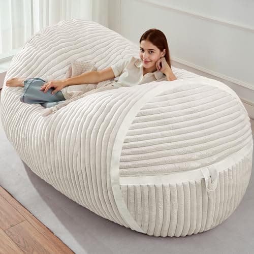 HABUTWAY Bean Bag Chair 5FT Giant Bean Bag Chairs for Adults with Memory Foam Filled,5'Beanbag Chair with Soft Faux Fur Cover,Comfy Bean Bag Sofa Lounger for Living Room,Game Room,Bedroom-White - Image 1