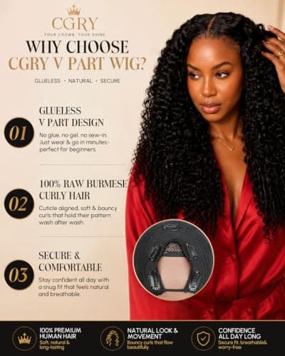 CGRY V Part Wig Human Hair Burmese Curly 18A Raw Glueless 3C/4A - Thumbnail 3