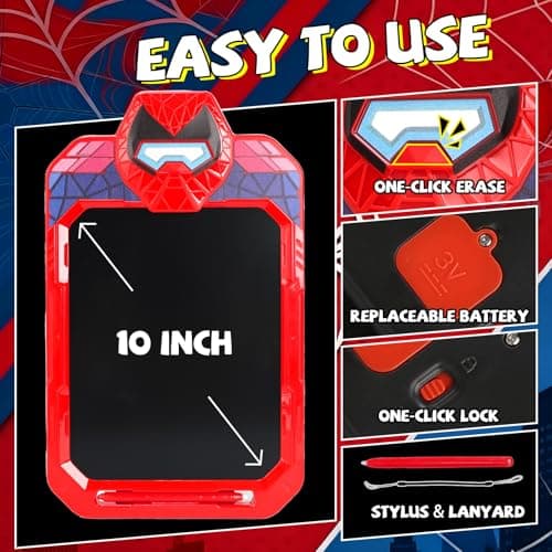LCD Writing Tablet for Kids 10 Inch Iron Hero Drawing Board for Boys 3 4 5 6 7 Erasable Drawing Pad with Lanyard High Definition Color Doodle Board Travel Toy Birthday Gift for Toddler - Thumbnail 3