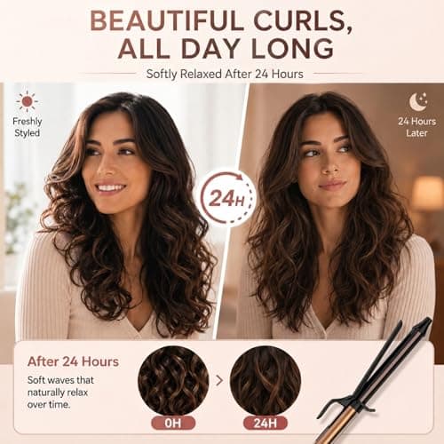 MESCOMB Curling Iron 1 Inch - Dual Voltage Curling Iron, 6.7" Extra Long Barrel Curling Iron for Long Hair, Ceramic Tourmaline Hair Curler for Loose Curls and Beach Waves, 8 Heat Settings - Thumbnail 3