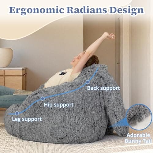 Achicsofar Bean Bag Chair for Adults Kids Giant Fluffy Plush Bean Bag Sofa with Filler Faux Fur Rabbit Shaped Beanbag Chairs Comfy Accent Floor Couch for Gaming, Reading in Bedroom, Living Room, Dorm - Thumbnail 6