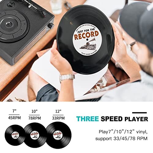 Vinyl Record Player with Speakers Vintage Turntable for Vinyls Records Belt-Driven Turn Table Support 3-Speed, Wireless Playback, Headphone, AUX-in, RCA Line LP Phonograph for Sound Enjoyment Black - Thumbnail 5