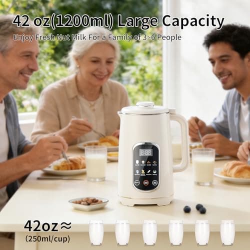 Kuhuz Nut Milk Maker,42oz Plant Based Milk Machine For Homemade Almond/Oat/Soy,10-in-1 Countertop Blender With Juice/Milkshake/Food Processor/Boil Water,Delay Start/Keep Warm/Self Cleaning,White - Thumbnail 4