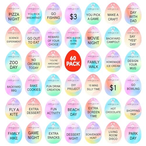 Easter Egg Fillers - 60pcs Easter Egg Tokens, Easter Eggs Filled Basket Stuffers Essentials Prefilled Party Favors Supplies, Family Games Hunt Prize Bulk Activity Gifts for Boys Girls Teens Exchanges