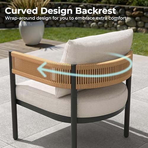 Gand Patio Outdoor Loveseat,Wicker Conversation Set with Thick Cushion for Porch, Garden, Yard, Natural - Thumbnail 4