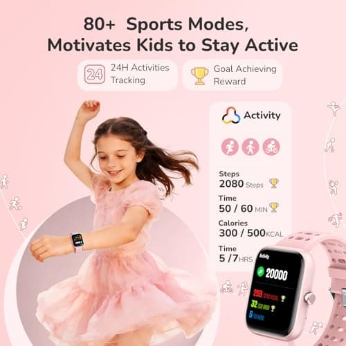 ENOMIR Smart Watch for Girls Gifts, Kids Smart Watch with Health Monitor, Activities Track & Alarm Clock Reminder, Smartwatch with Custom Design & Puzzle Games, Girls Birthday Pink (2 Bands) - Thumbnail 4