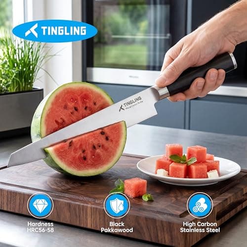 Tingling Watermelon Knife 9" Melon Slicer: Fruit Knives for Cantaloupe, Pineapple Made of High Carbon Steel with Gift Box - Fruit Cutting Knife with Pakkawood Handle - Thumbnail 5