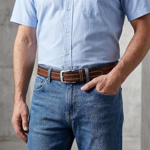 Rollslatte Men’s Full Grain Leather Belt, 1.5" Vintage Western Cowboy Belt with Silver Buckle, Genuine One-Piece Leather Belts for Jeans and Casual, Size 36 - Thumbnail 4
