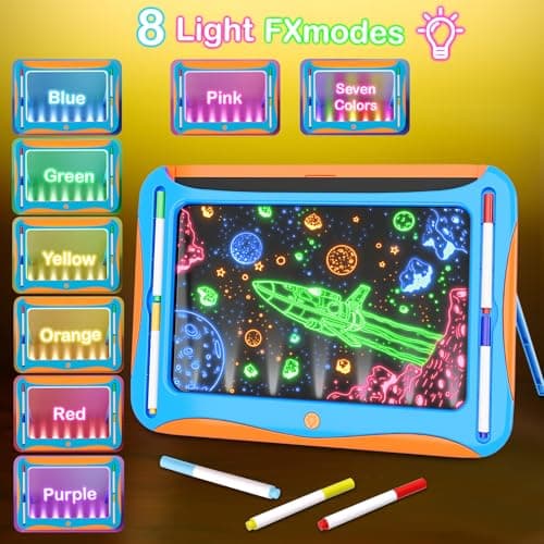 YUBALEER Magic LED Drawing Board for Kids, Toys for Boys Ages 5-7, Light Up Tracing Pad with 9 Double-Sided Cards, 6 Washable Pens, Glow Up Toys for Kids 4-6 Year Old Christmas Birthday Gifts - Thumbnail 2