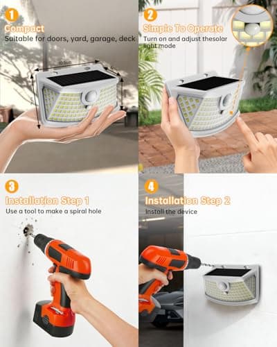 Aootek New Solar Motion Sensor Lights 120 LEDs with Lights Reflector,270° Wide Angle, IP65 Waterproof, Step Lights for Front Door, Yard, Garage, Deck (White, Daylight White, 6-Pack) - Thumbnail 6