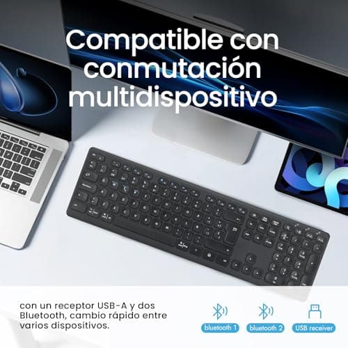 CITLLA Wireless Bluetooth Keyboard, Support Multi Device Switching, Full Size, Scissor-Switch Keys Silent Design for Computer, Laptop, MacBook and iPad - Thumbnail 3