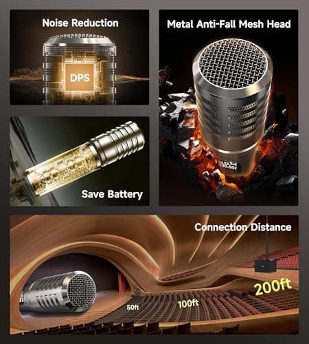 Wireless Microphones, Wireless Microphone with One-to-One Chip Connection, 40H Rechargeable Battery, 200FT Range, Plug and Play, Ergonomic Design,Less Latency Microphone for Singing Video Recording - Thumbnail 4