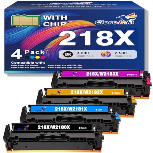 218X Toner Cartridges 4 Pack High Yield Replacement for HP 218X 218A W2180X W2180A Toner with HP Color LaserJet Pro MFP 3301fdw 3301sdw 3301cdw Pro 3201dw Printer (B/C/M/Y Color) - Image 1