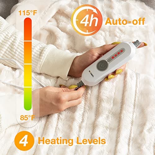 WOOMER Electric Heated Throw Blanket, Soft Faux Fur Fast Heating Blanket, 4 Heating Levels & 4 Hours Auto Off (50"x 60"), Machine Washable, Over-Heat Protection, ETL Certification - Thumbnail 2