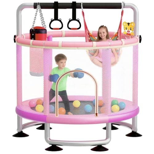 60" Toddler Trampoline for Kids,5FT Kids Trampoline for Toddlers 1-3,Upgrade Adjustable Kids Trampoline Indoor Outdoor,Mini Trampoline for Kids 2-5,500lbs Baby Small Trampoline with Net and Swing - Image 1