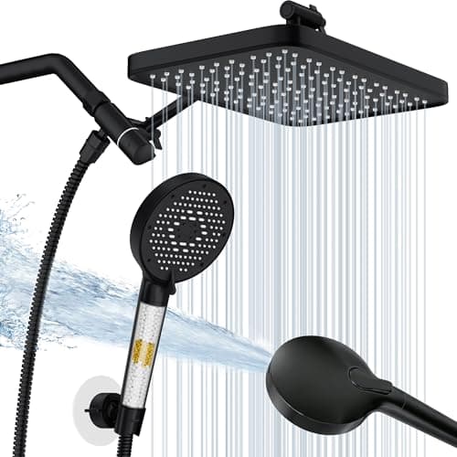 12 Inch Wide Rain Shower Head with NSF Filtered Handheld Combo, High Pressure Rainfall Shower Head, 9 Spray Modes Handheld with 9-Inch Extension Arm, Comes with Filter Removes Chlorine(Black) - Image 1