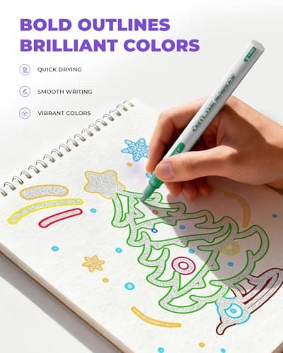 JusArt Outline Sparkle Markers, 18 Metallic Shimmer Pens for Adult Coloring, Cool Fun Drawing Supplies for Valentines Day, Easter, Christmas, Halloween - Thumbnail 2