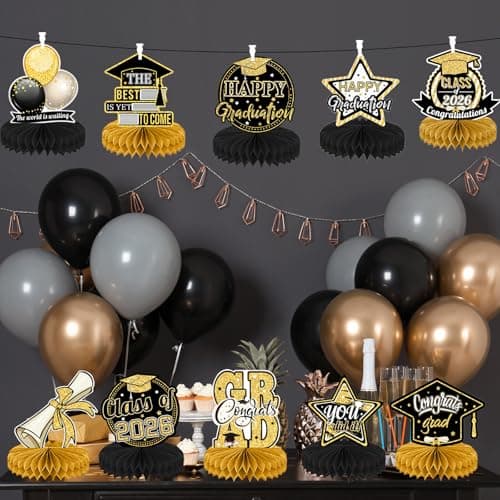 12 Pcs Graduation Centerpieces for Tables 2026, Graduation Decorations Class of 2026, Graduation Party Centerpiece Table Decorations, Graduation Party Decorations 2026, Graduation Party Supplies(Gold) - Thumbnail 3