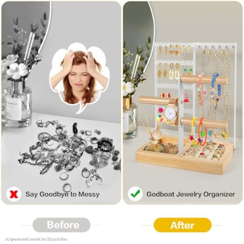 Godboat Jewelry Stand - 48 Holes Earring Holder, 4-Tier Necklace Organizer - Thumbnail 6