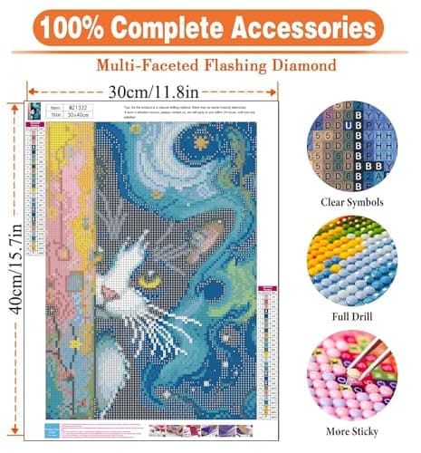 igoodom Cat Diamond Art Kits for Adults, Black Cat Diamond Painting Kit, Full Drill Round Diamond Art Kits, DIY Gem Art and Crafts for Home Wall Decor Gift 12x16inch - Thumbnail 6