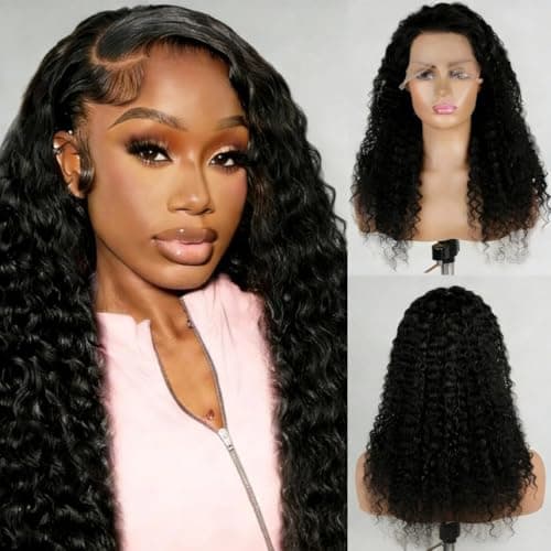 ROHANEM 13x6 Deep Wave Lace Front Wigs Human Hair 250% Density 28 Inch HD Lace Frontal Wig Pre Plucked Wet and Wavy Glueless Wig for Black Women Natural Color