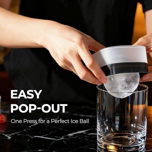 FINENUT Easy Release Ice Ball Maker Mold, 4 Pack, 2.5 Inch Large Round Ice Cube Mold for Whiskey & Cocktails, Stackable Lid, Reinforced Leak-Resistant Silicone, BPA-Free - Thumbnail 6